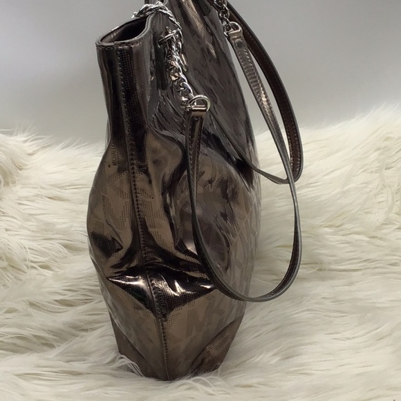 Michael Kors Metallic Bronze Monogram Print Shoulder Bag - Picture 3 of 11